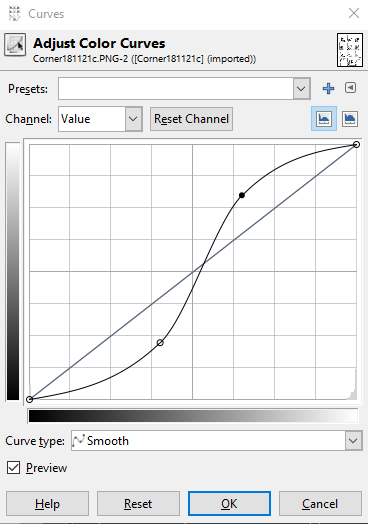GIMP Curve applying contrast